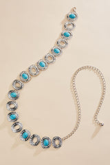 hammered silver turquoise chain belt Versona Accessories
