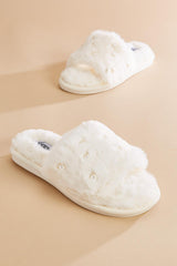 pearl embellished faux fur slippers Versona Accessories