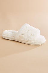 pearl embellished faux fur slippers Versona Accessories