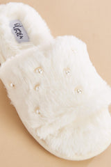 pearl embellished faux fur slippers Versona Accessories