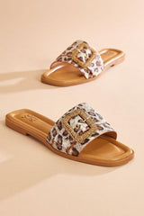 raffia buckle leopard band sandals Versona Shoes