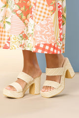 beige white raffia platform heels Versona Shoes