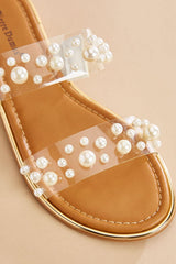 pearl embellished clear band sandals Versona Shoes|Sale