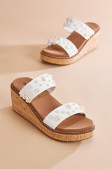 pearl embellished cork platform wedge sandals Versona Shoes|Sale
