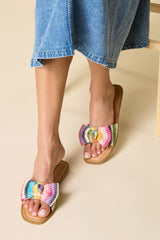 multicolor raffia bow sandals Versona Shoes|Sale