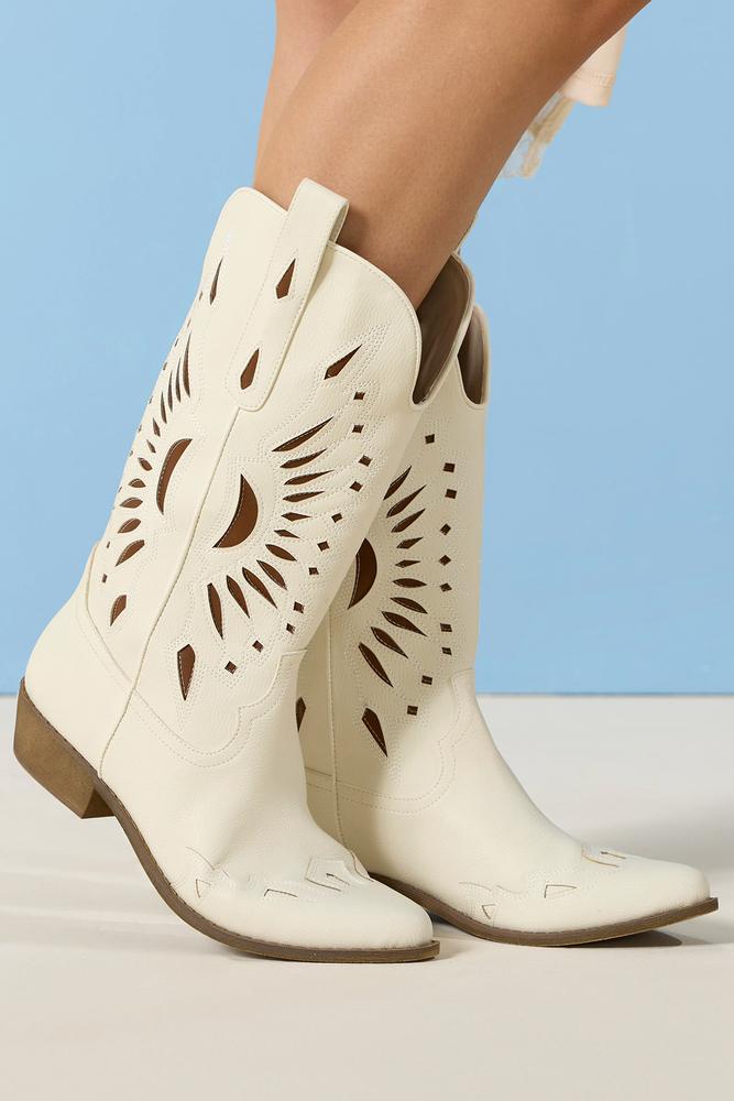 white faux leather western pull on boots Versona Shoes