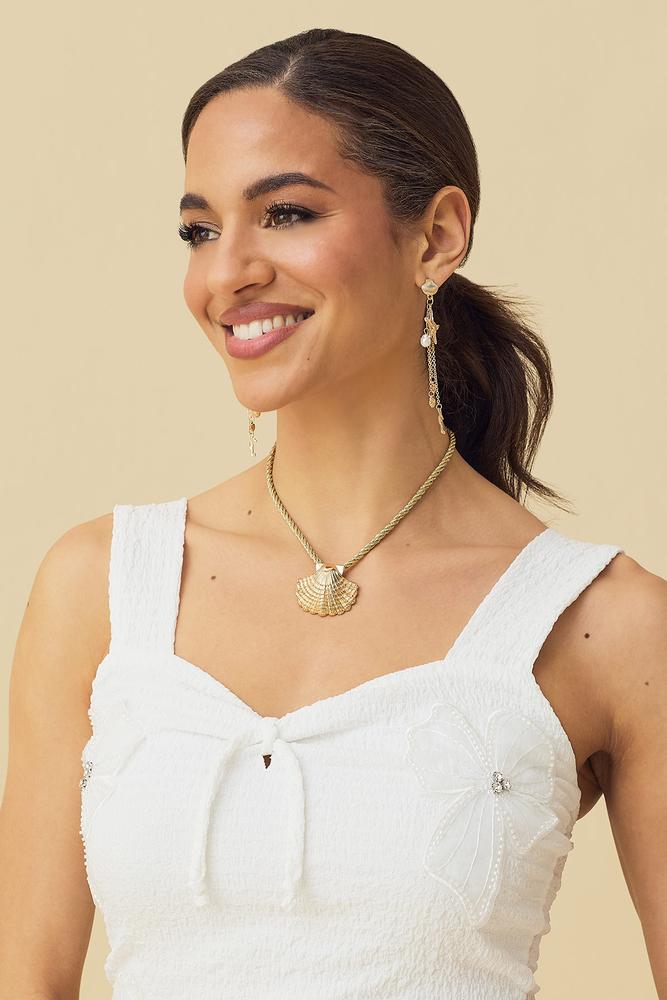 gold rope chain seashell necklace Versona Sale