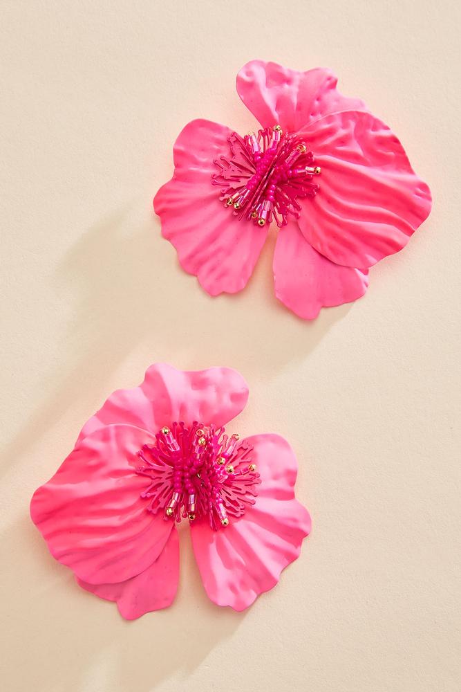 pink coated flower statement earrings Versona Sale