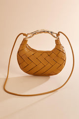 twisted gold handle woven crescent bag Versona Sale