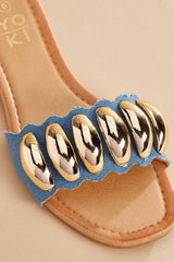 gold embellished denim band sandals Versona Sale