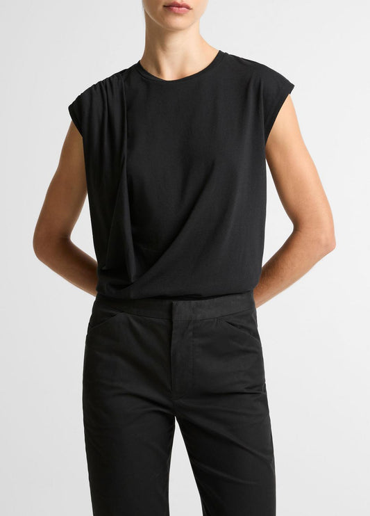 VINCE Pima Cotton-Blend Draped Relaxed Top in Tank Tops