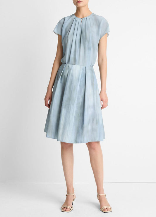 VINCE Washed Ombré Cotton Pleated Knee Skirt in Skirts
