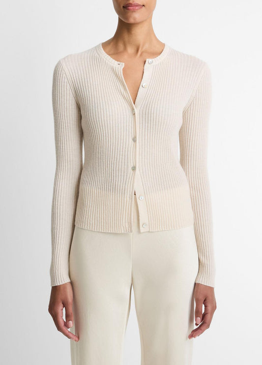 VINCE Ribbed Cashmere-Silk Cardigan in Cardigans