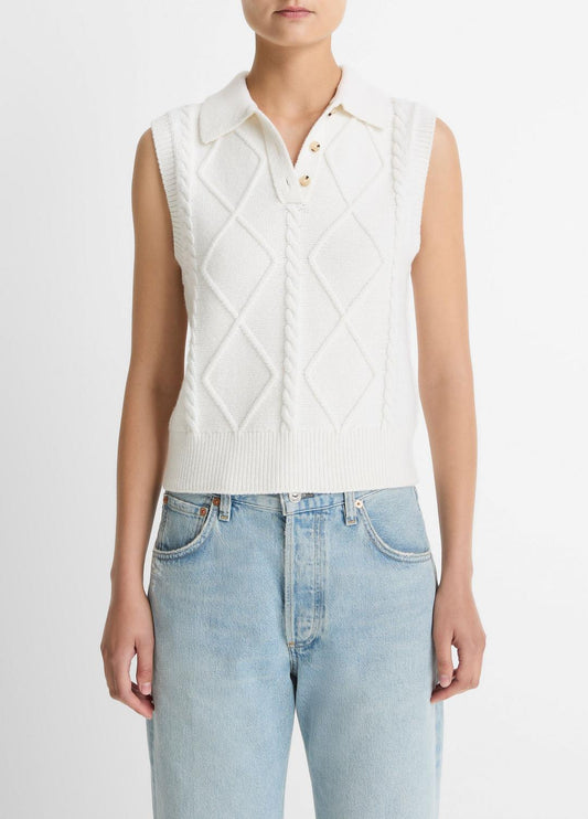 VINCE Cable-Knit Wool & Cotton-Blend Sweater Vest in V-Neck