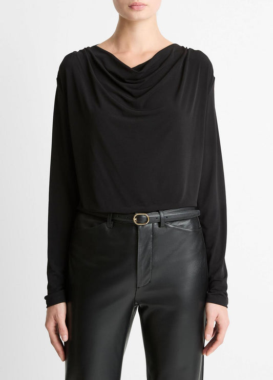 VINCE Matte Jersey Cowl-Neck Top in Long Sleeve