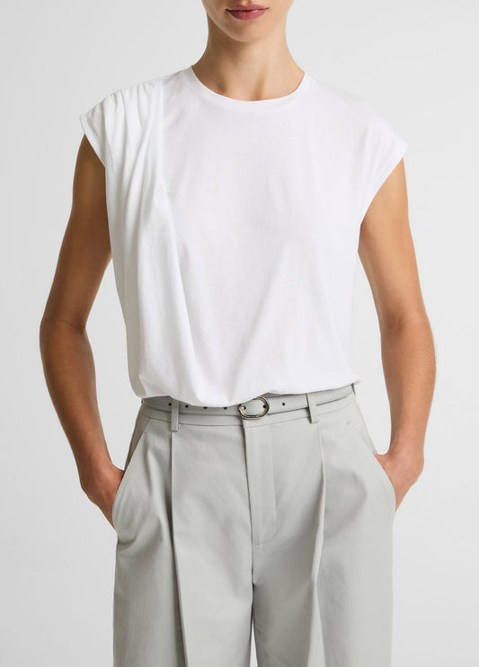 VINCE Pima Cotton-Blend Draped Relaxed Top in Tank Tops