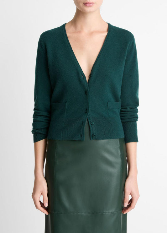 VINCE Satin-Trim Wool & Cashmere-Blend Cardigan in Cardigans