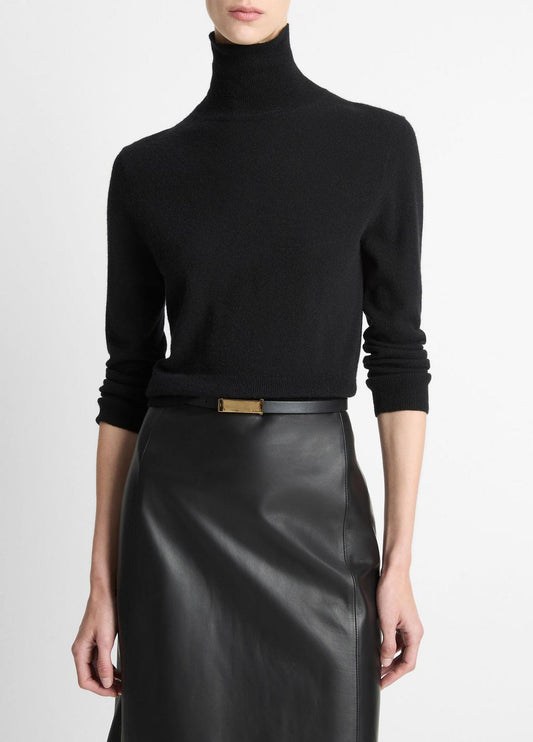 VINCE Cashmere-Silk Three-Quarter-Sleeve Mock-Neck Sweater in Turtleneck