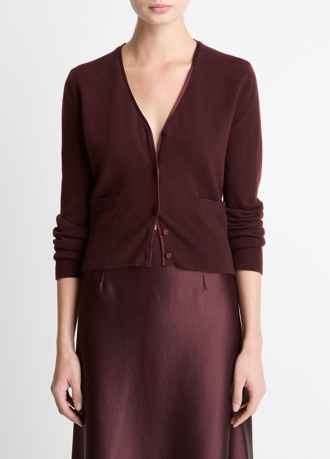 VINCE Satin-Trim Wool & Cashmere-Blend Cardigan in Cardigans