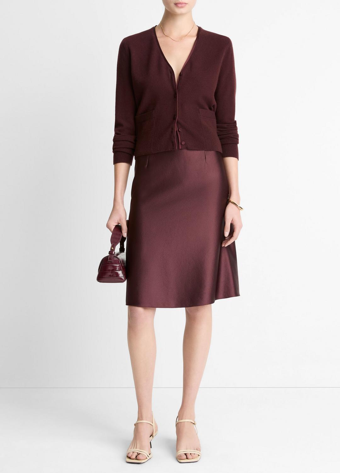 VINCE Satin-Trim Wool & Cashmere-Blend Cardigan in Cardigans