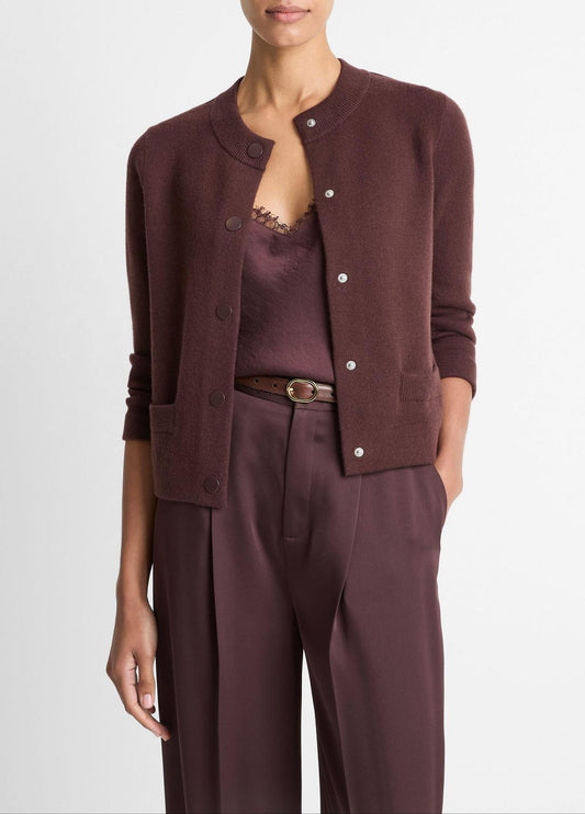 VINCE Wool-Blend Shrunken Snap Cardigan in Cardigans