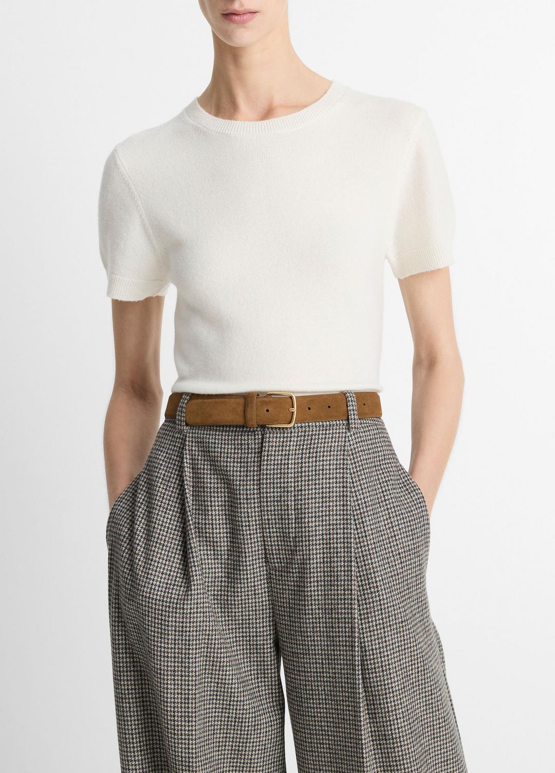VINCE Wool & Cashmere-Blend Short-Sleeve Sweater in Crew Neck