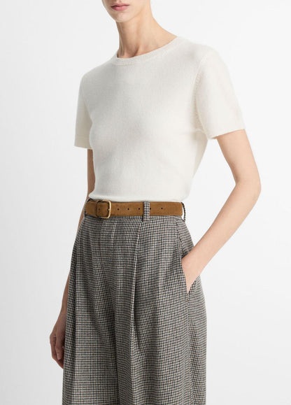 VINCE Wool & Cashmere-Blend Short-Sleeve Sweater in Crew Neck