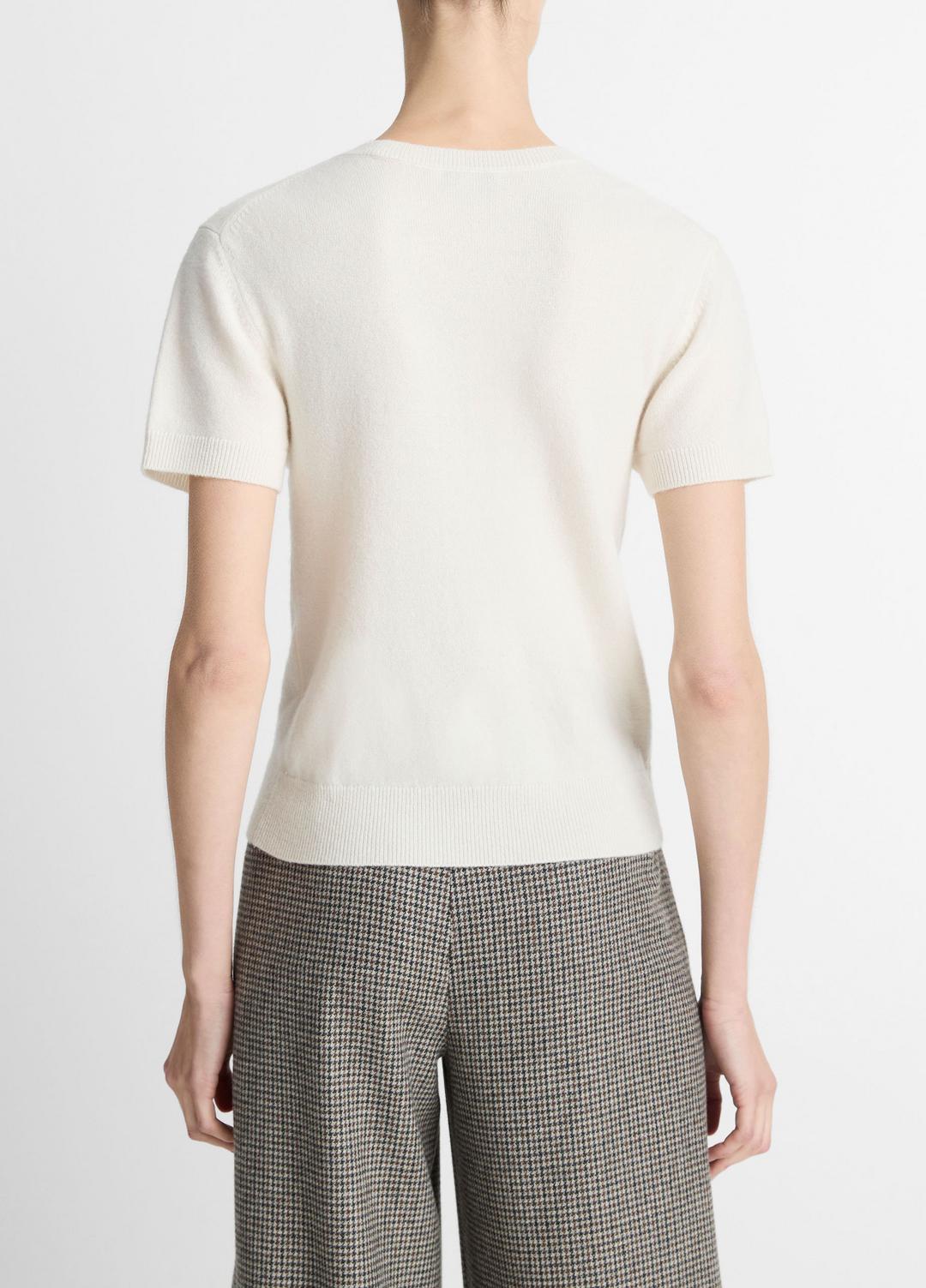 VINCE Wool & Cashmere-Blend Short-Sleeve Sweater in Crew Neck