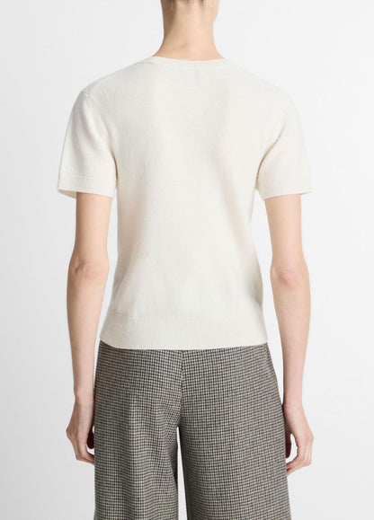 VINCE Wool & Cashmere-Blend Short-Sleeve Sweater in Crew Neck