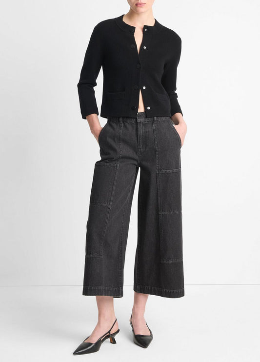 VINCE Wool-Blend Shrunken Snap Cardigan in Cardigans