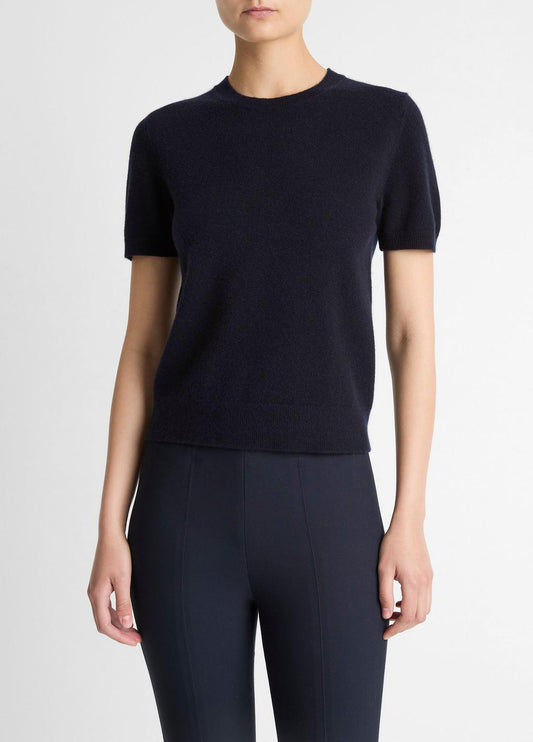VINCE Wool & Cashmere-Blend Short-Sleeve Sweater in Crew Neck