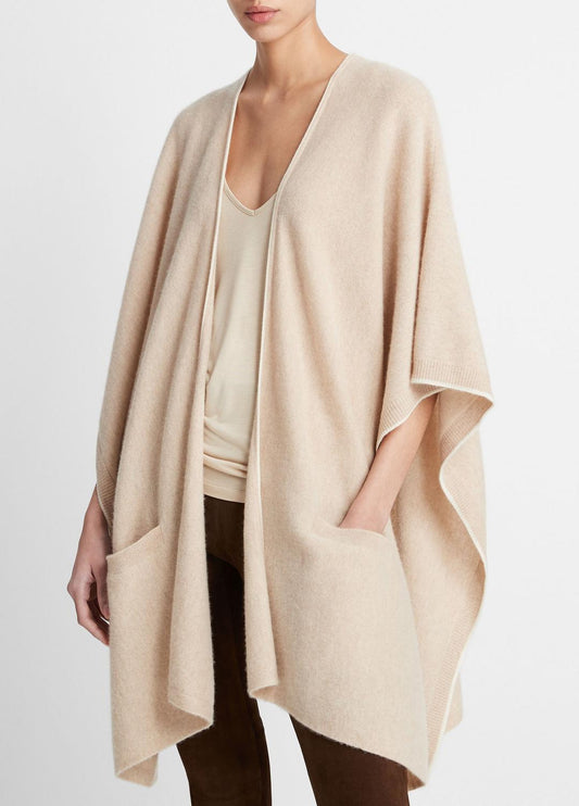 VINCE Tipped Jersey-Knit Cashmere Cape in Sweaters