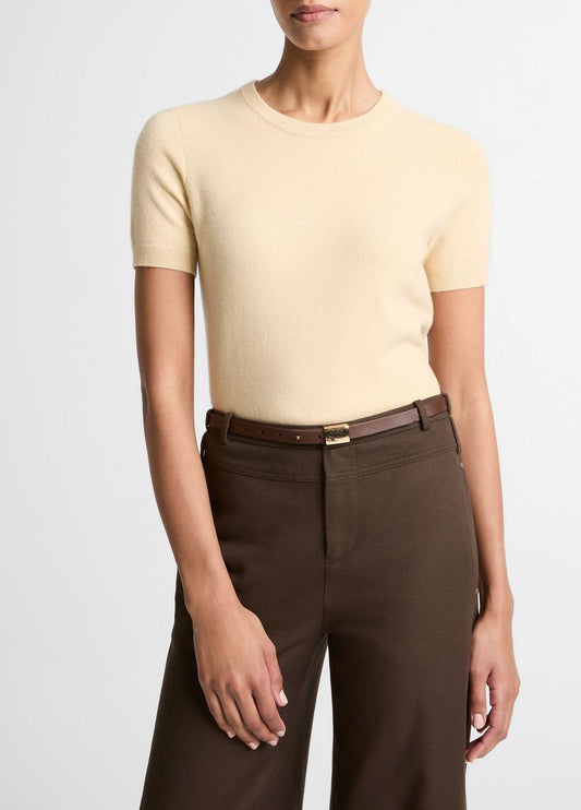 VINCE Wool & Cashmere-Blend Short-Sleeve Sweater in Crew Neck