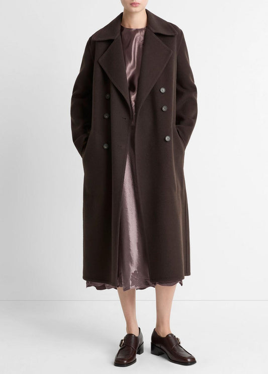 VINCE Wool-Blend Double-Breasted Long Coat in Coats