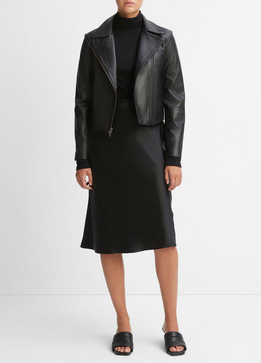 VINCE Leather Cross-Front Moto Jacket in Leather Jackets