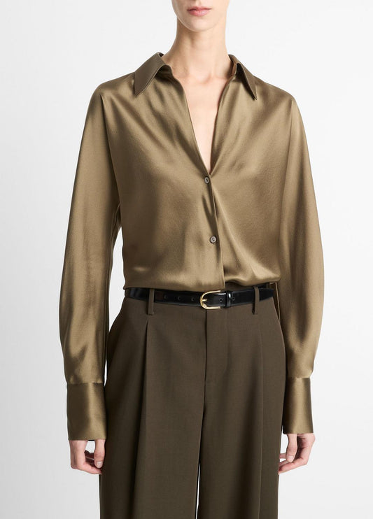 VINCE Silk Bias Long-Sleeve Blouse in Long Sleeve