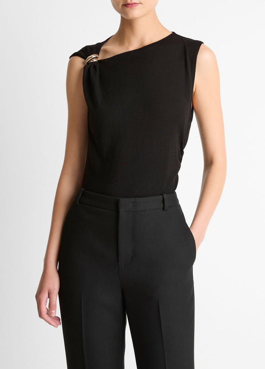 VINCE Cinched-Shoulder Wool-Blend Top in Tank Tops