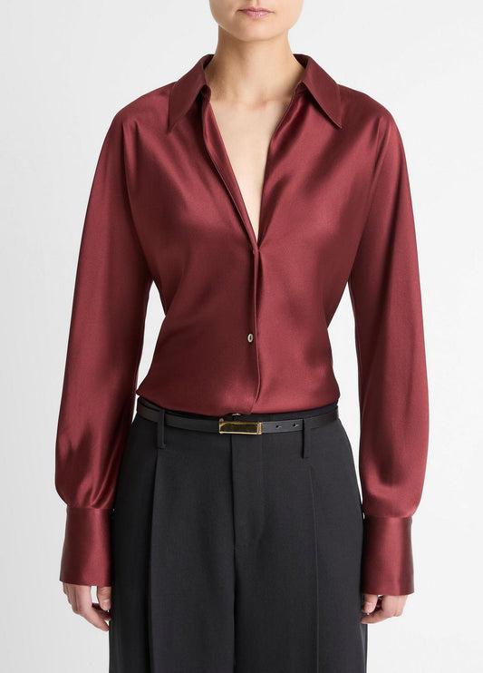 VINCE Silk Bias Long-Sleeve Blouse in Long Sleeve