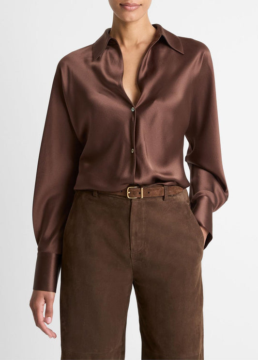 VINCE Silk Bias Long-Sleeve Blouse in Long Sleeve