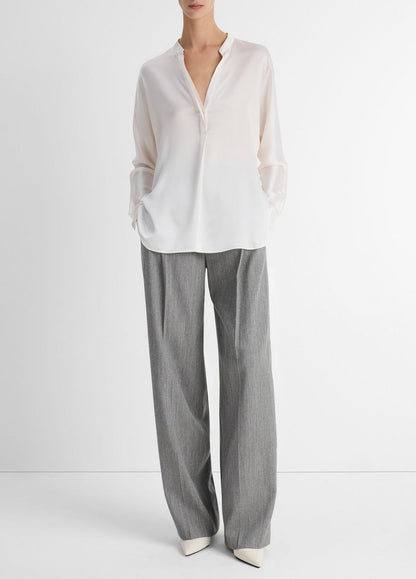 VINCE Silk Satin Band-Collar Blouse in Long Sleeve