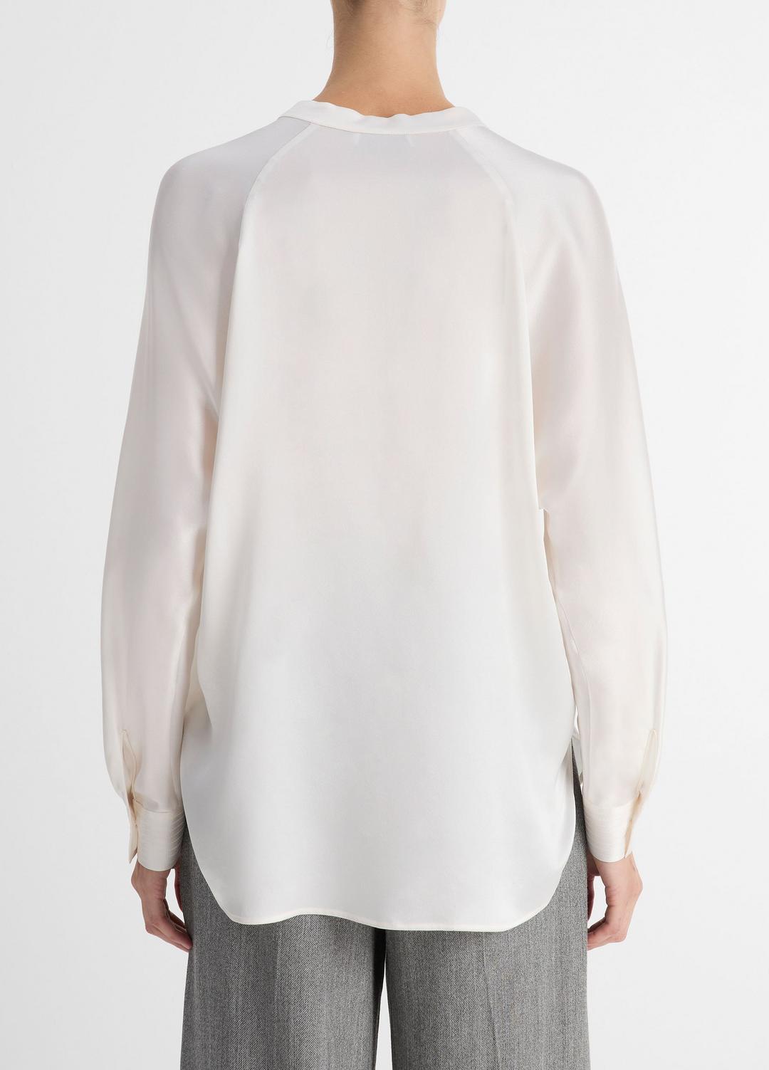 VINCE Silk Satin Band-Collar Blouse in Long Sleeve