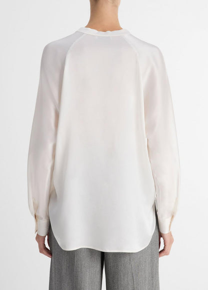 VINCE Silk Satin Band-Collar Blouse in Long Sleeve