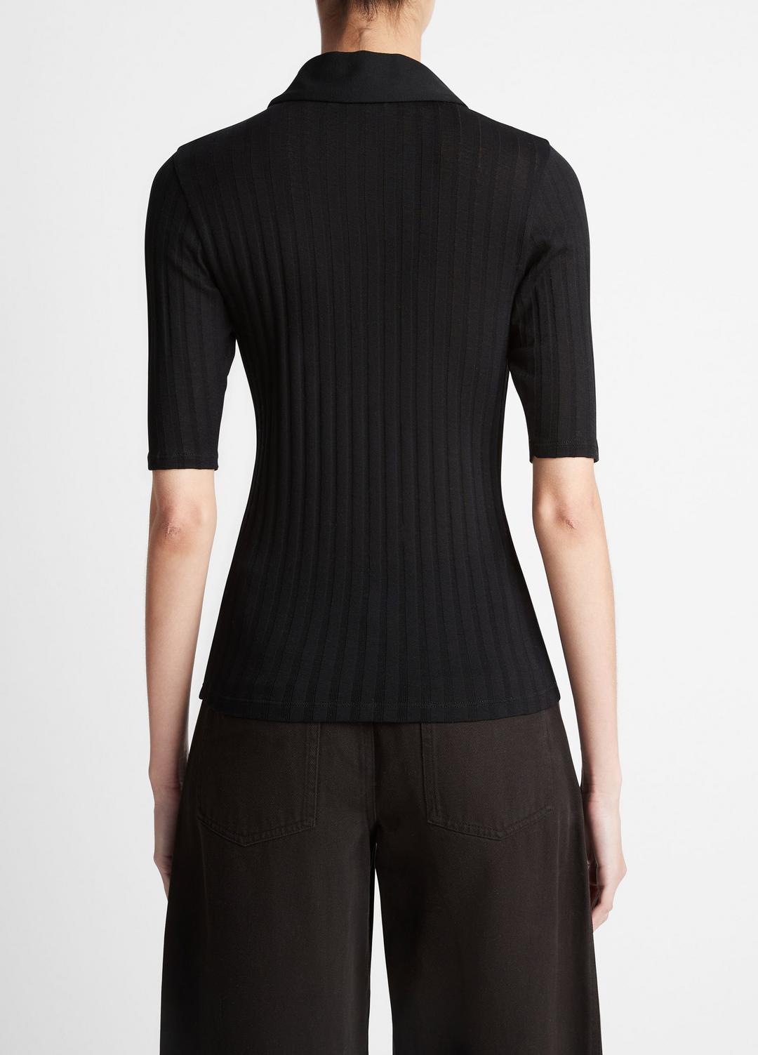 VINCE Cotton Elbow-Sleeve Polo Shirt in Short Sleeve