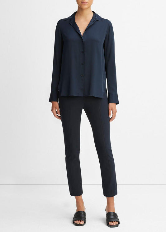 VINCE Slim Fitted Stretch-Silk Blouse in Long Sleeve