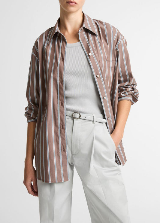 VINCE Striped Cotton-Blend Button-Front Shirt in Long Sleeve