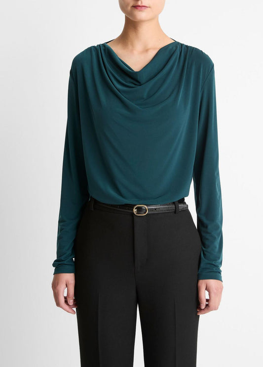 VINCE Matte Jersey Cowl-Neck Top in Long Sleeve