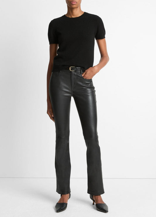 VINCE Stretch Leather Boot-Cut Pant in Trousers