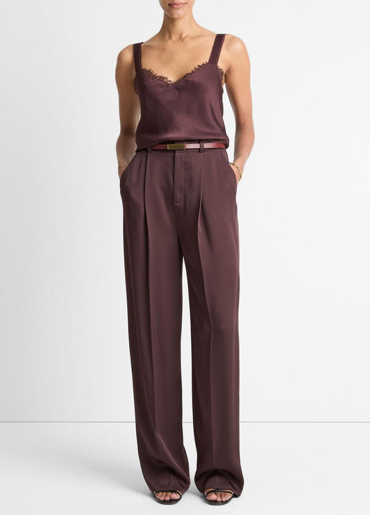 VINCE Satin Pleated Wide-Leg Trouser in Trousers