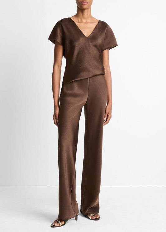 VINCE Colette High-Rise Fluid Satin Bias Pant in Trousers