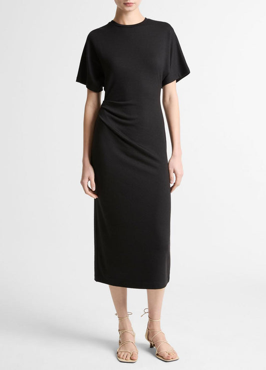 VINCE Ruched-Side Matte Jersey Short-Sleeve Dress in Dresses